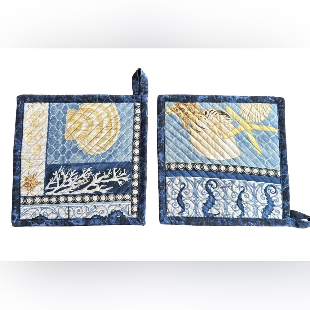 Quilted Blue and Beige Nautical‎ Pot Holders
